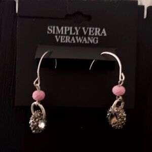 VERA WANG Silver Hematite Crystal Purple Bead Drop Earrings**NEW!